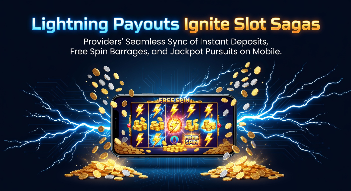 Dynamic illustration of mobile slot reels exploding with lightning bolts, free spins, and jackpot symbols syncing seamlessly with instant deposit notifications