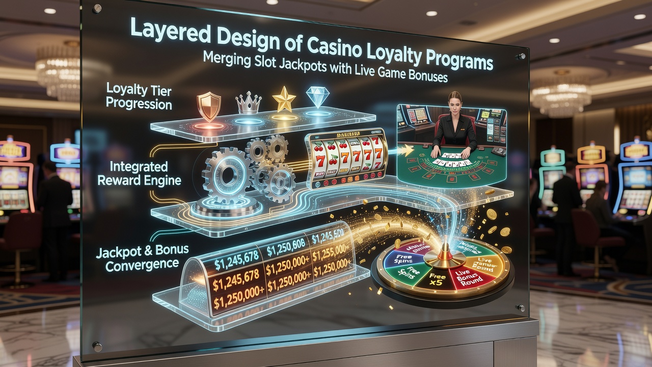 Mobile screen displaying merged loyalty rewards for slot jackpots and live casino bonuses